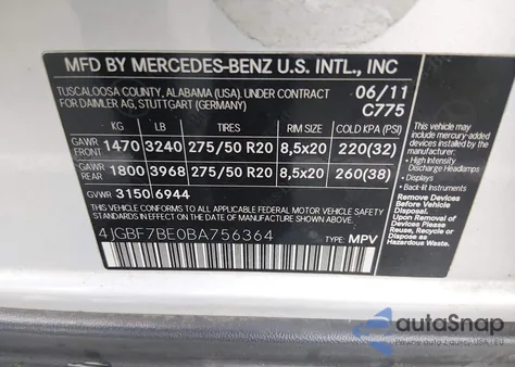 2011 Mercedes-Benz Gl 450 4Matic из США, поврежденный, VIN 4JGBF7BE0BA756364